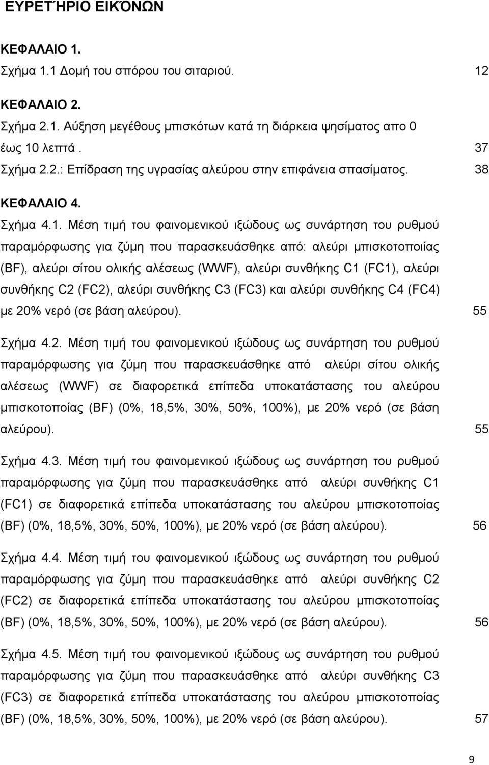 Μέση τιμή του φαινομενικού ιξώδους ως συνάρτηση του ρυθμού παραμόρφωσης για ζύμη που παρασκευάσθηκε από: αλεύρι μπισκοτοποιίας (BF), αλεύρι σίτου ολικής αλέσεως (WWF), αλεύρι συνθήκης C1 (FC1),