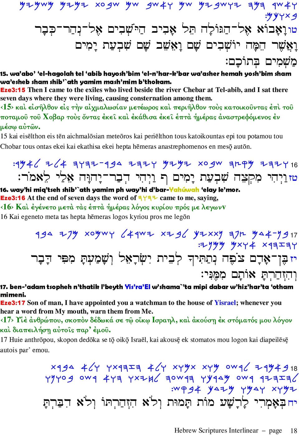 Eze3:15 Then I came to the exiles who lived beside the river Chebar at Tel-abib, and I sat there seven days where they were living, causing consternation among them.