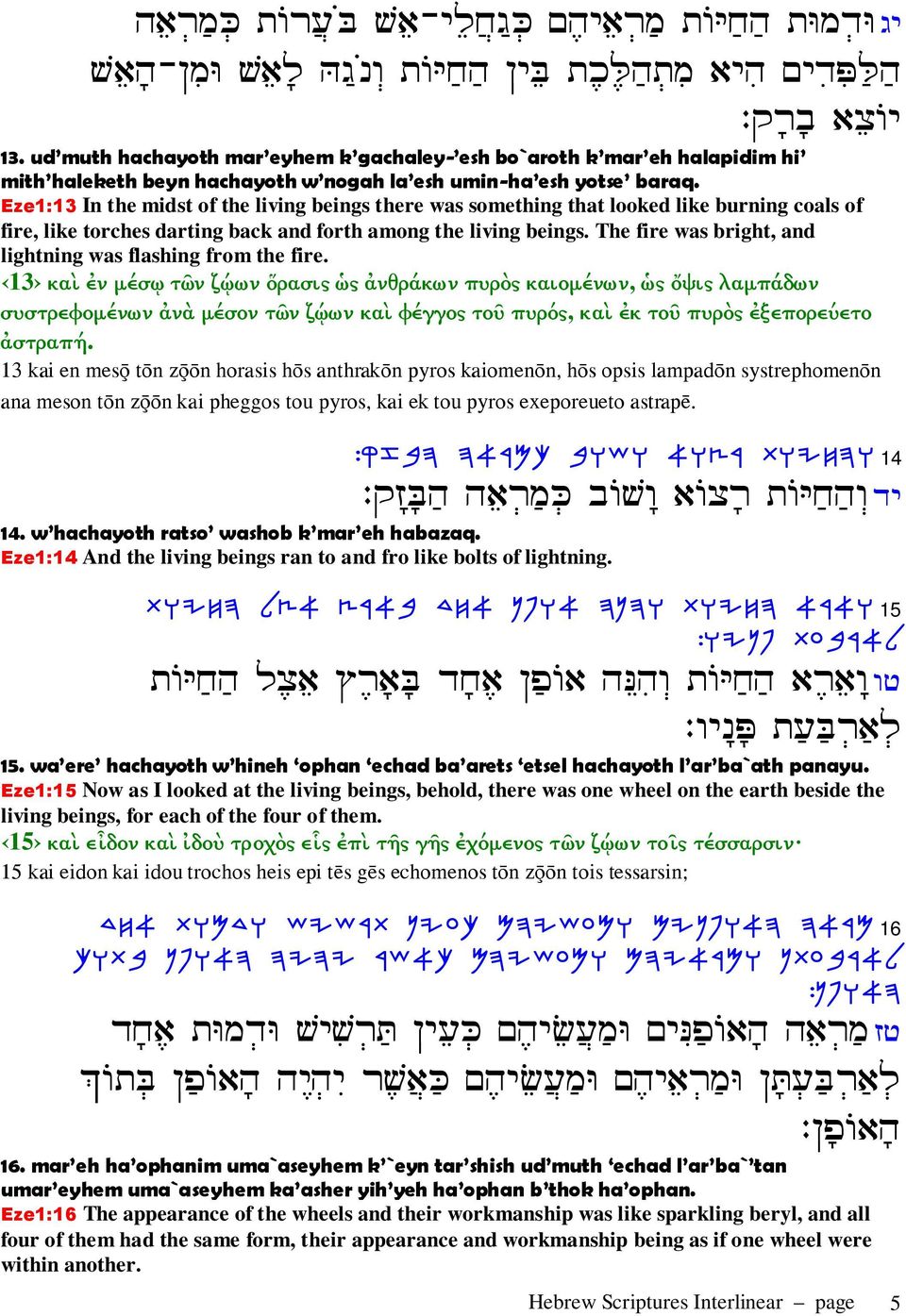 Eze1:13 In the midst of the living beings there was something that looked like burning coals of fire, like torches darting back and forth among the living beings.