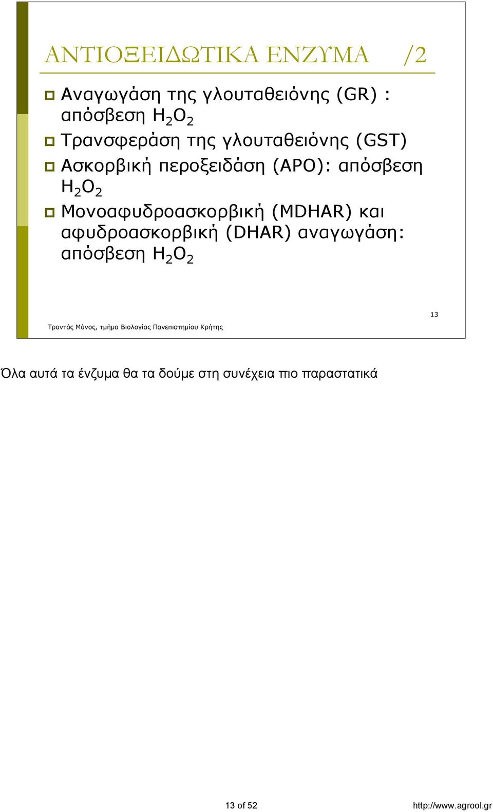 2 Μονοαφυδροασκορβική (MDHAR) και αφυδροασκορβική (DHAR) αναγωγάση: απόσβεση H 2