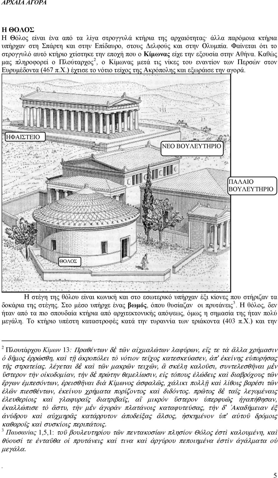 Καθώς μας πληροφορεί ο Πλούταρχος 2, ο Κίμωνας μετά τις νίκες του εναντίον των Περσών στον Ευρυμέδοντα (467 π.χ.) έχτισε το νότιο τείχος της Ακρόπολης και εξωράισε την αγορά.