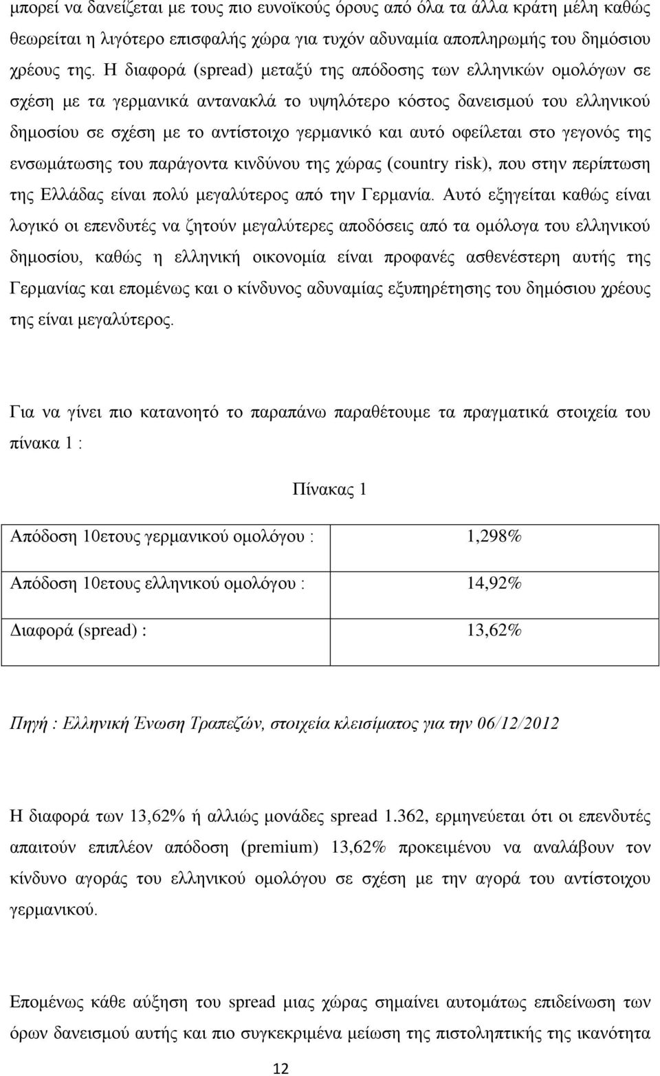 οφείλεται στο γεγονός της ενσωμάτωσης του παράγοντα κινδύνου της χώρας (country risk), που στην περίπτωση της Ελλάδας είναι πολύ μεγαλύτερος από την Γερμανία.