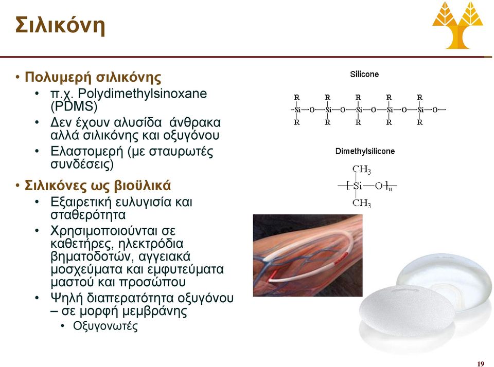 (με σταυρωτές συνδέσεις) Σιλικόνες ως βιοϋλικά Εξαιρετική ευλυγισία και σταθερότητα