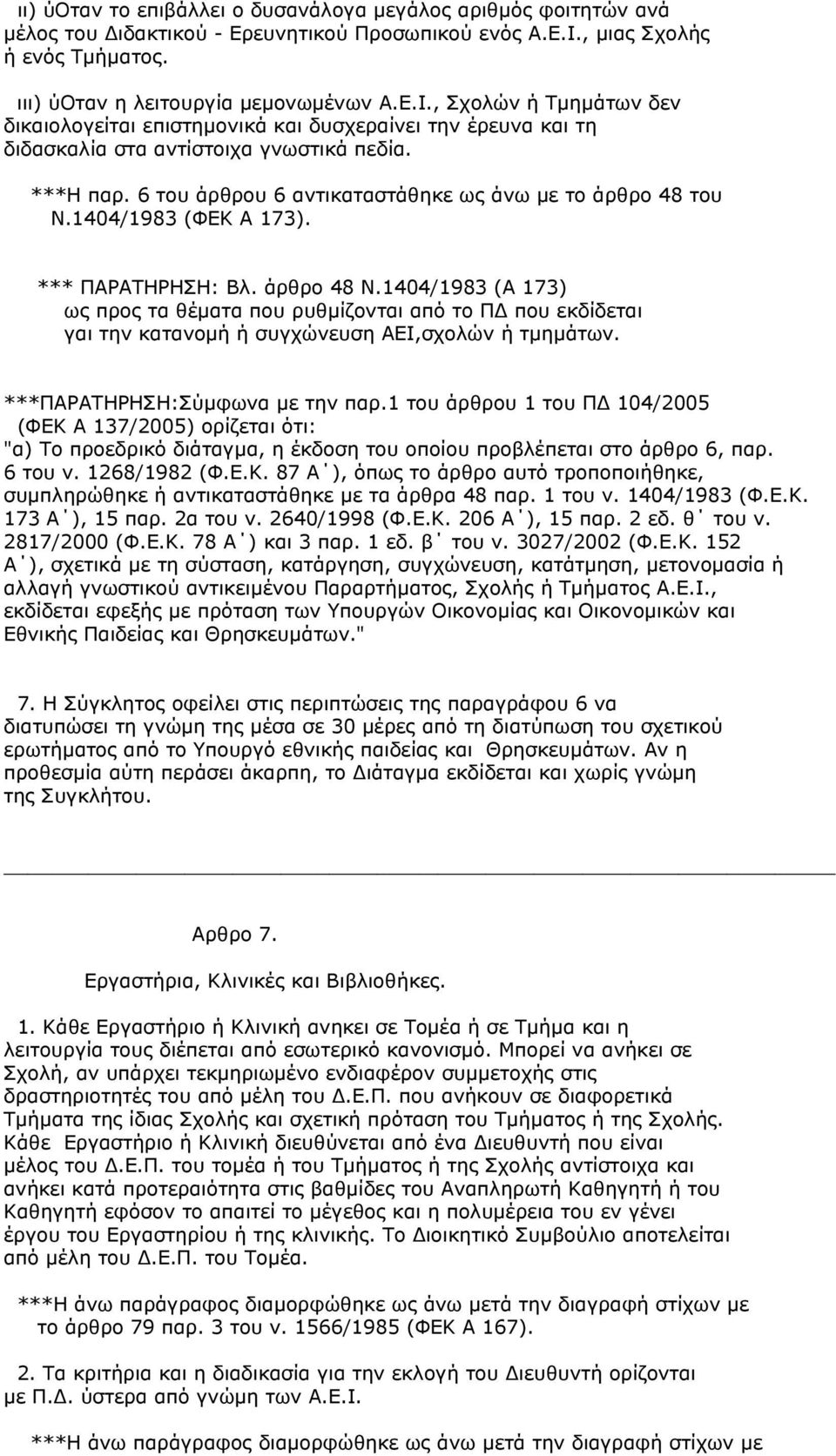 ***Η παρ. 6 του άρθρου 6 αντικαταστάθηκε ως άνω µε το άρθρο 48 του Ν.1404/1983 (ΦΕΚ Α 173). *** ΠΑΡΑΤΗΡΗΣΗ: Βλ. άρθρο 48 Ν.