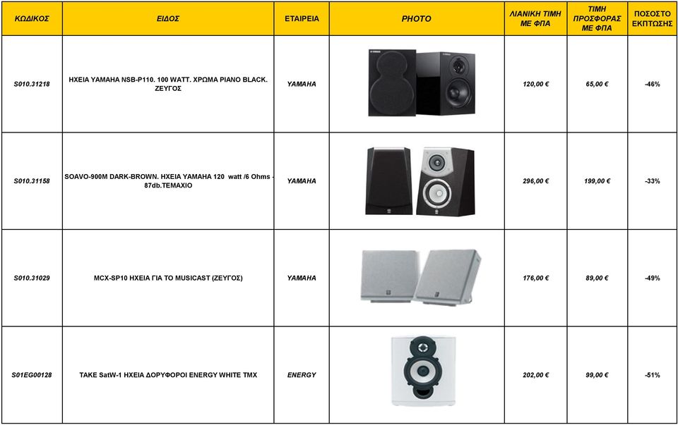 HXEIA YAMAHA 120 watt /6 Ohms - 87db.ΤΕΜΑΧΙΟ YAMAHA 296,00 199,00-33% S010.