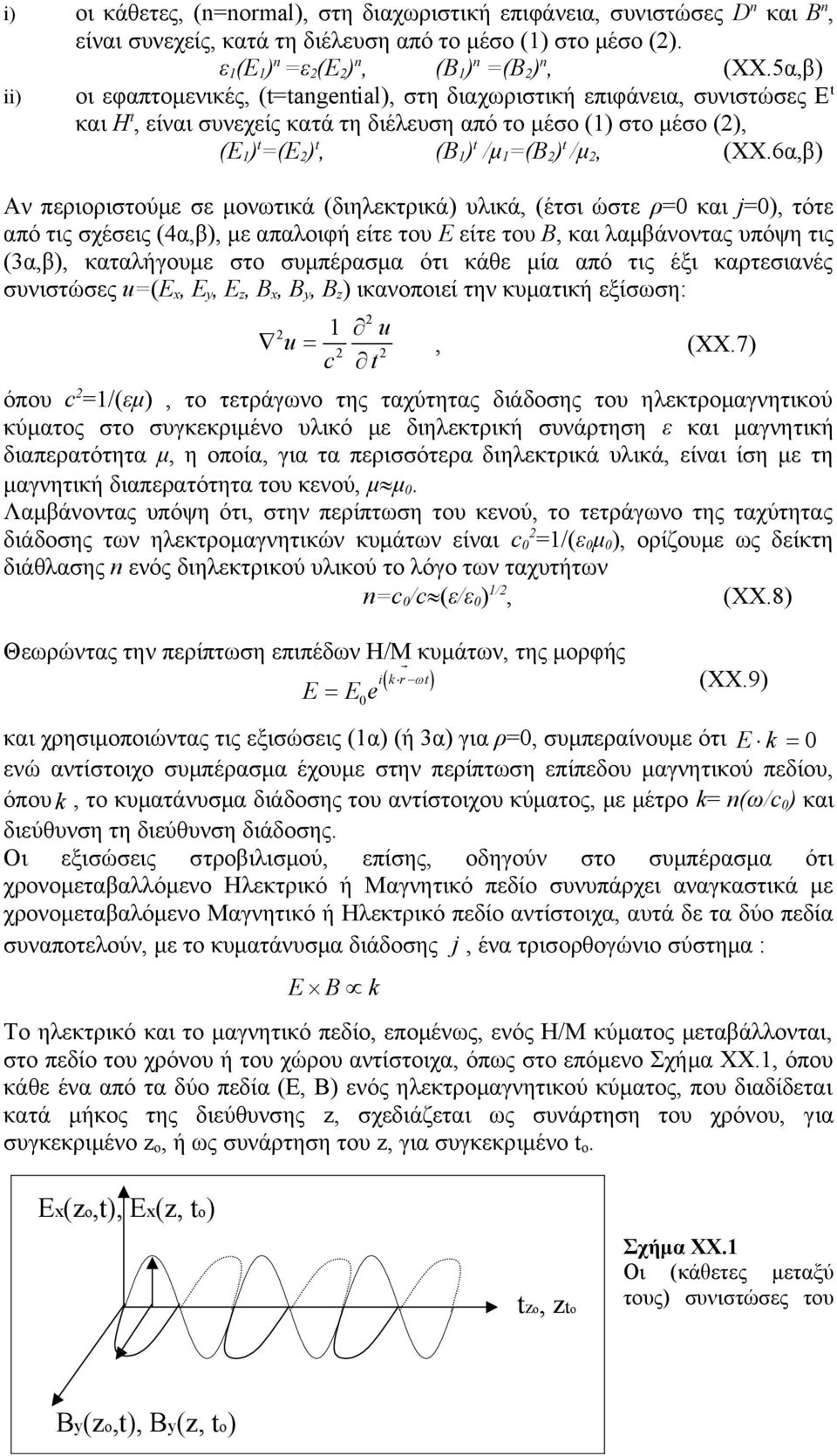 6α,β) Αν περιοριστούμε σε μονωτικά (διηλεκτρικά) υλικά, (έτσι ώστε ρ=0 και j=0), τότε από τις σχέσεις (4α,β), με απαλοιφή είτε του Ε είτε του Β, και λαμβάνοντας υπόψη τις (3α,β), καταλήγουμε στο