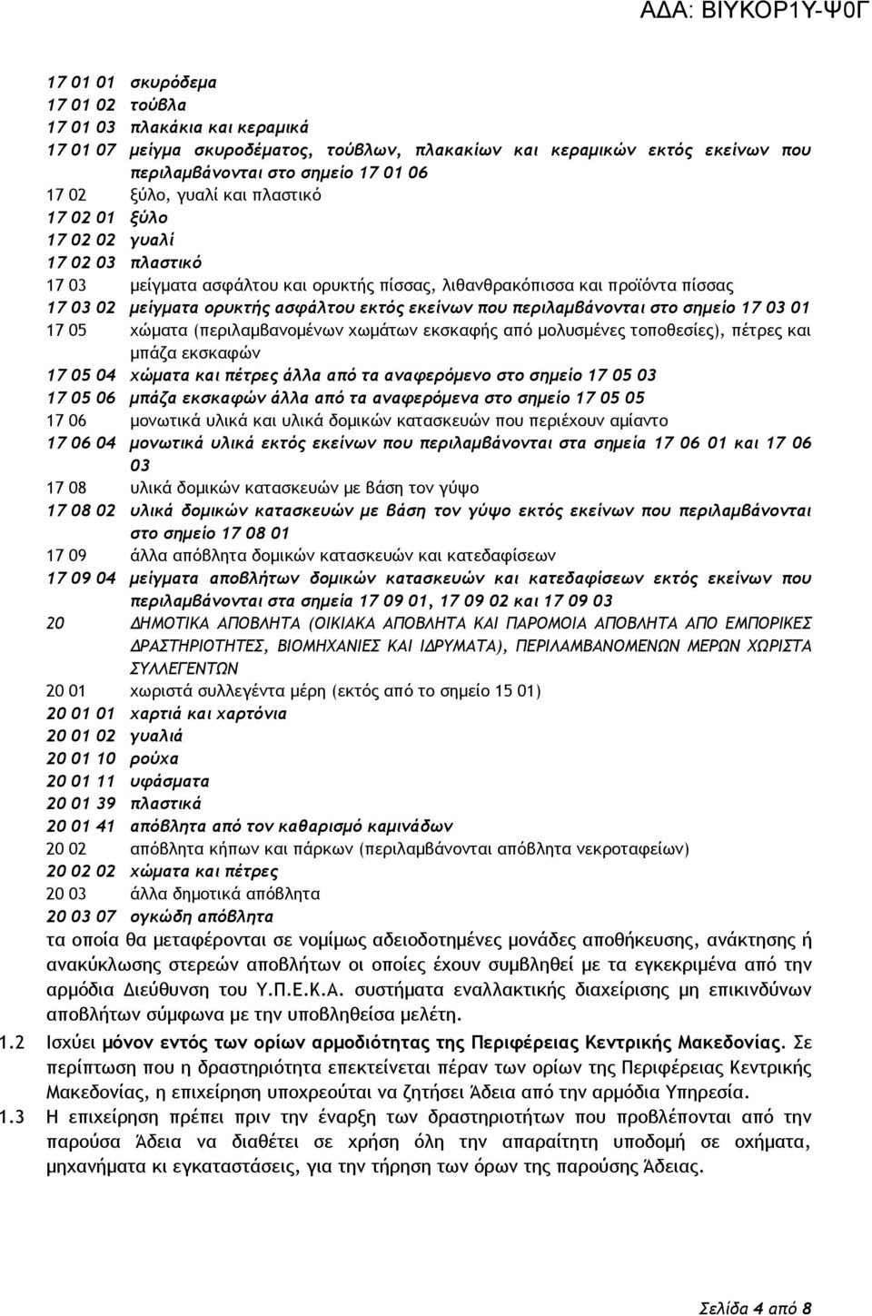 περιλαμβάνονται στο σημείο 17 03 01 17 05 χώματα (περιλαμβανομένων χωμάτων εκσκαφής από μολυσμένες τοποθεσίες), πέτρες και μπάζα εκσκαφών 17 05 04 χώματα και πέτρες άλλα από τα αναφερόμενο στο σημείο