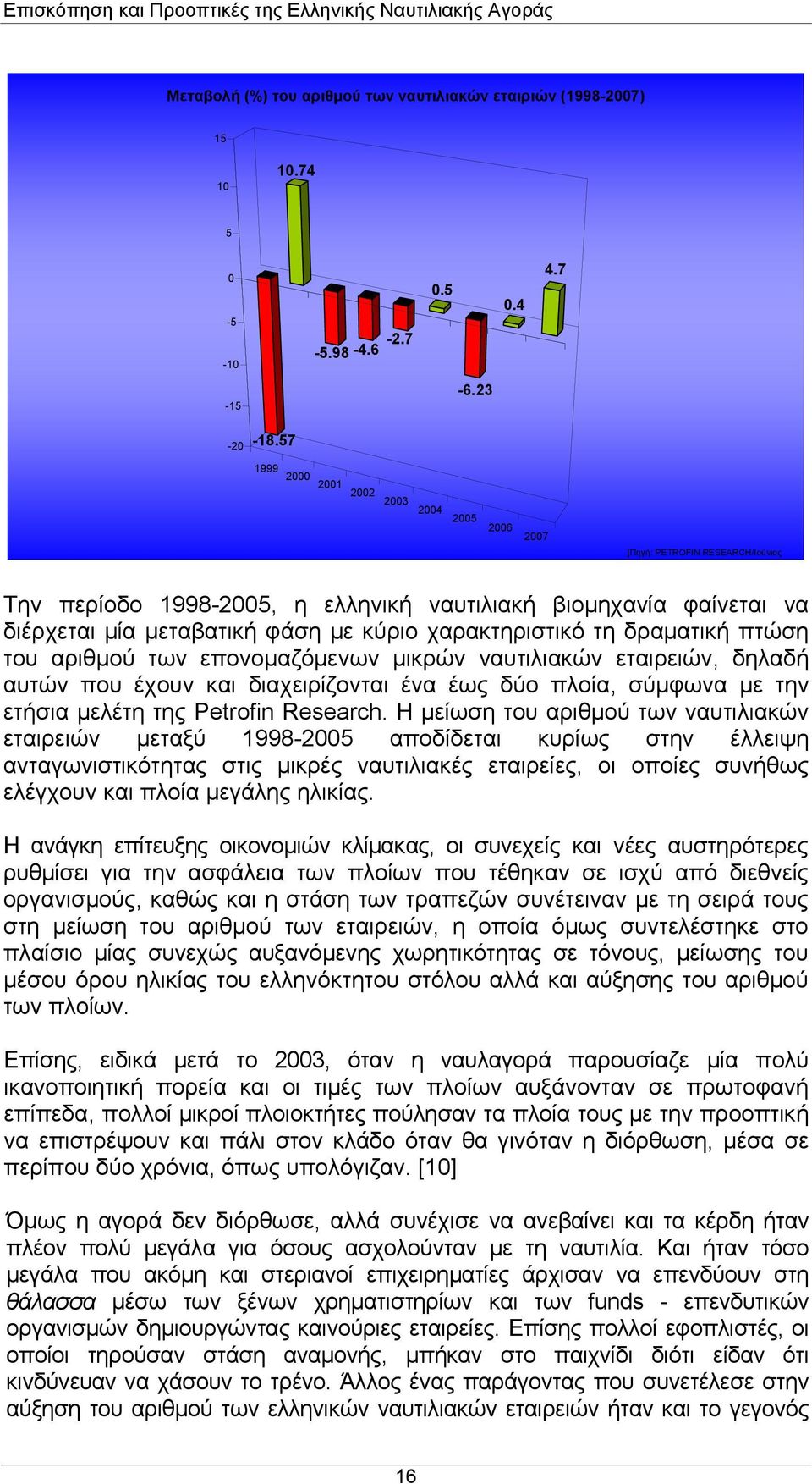 57 [Πηγή: PETROFIN RESEARCH/Ιούνιος Την περίοδο 1998-2005, η ελληνική ναυτιλιακή βιομηχανία φαίνεται να διέρχεται μία μεταβατική φάση με κύριο χαρακτηριστικό τη δραματική πτώση του αριθμού των