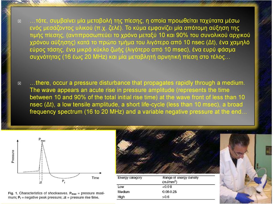 εύρος τάσης, ένα µικρό κύκλο ζωής (λιγότερο από 10 msec), ένα ευρύ φάσµα συχνότητας (16 έως 20 MHz) και µία µεταβλητή αρνητική πίεση στο τέλος there, occur a pressure disturbance that propagates