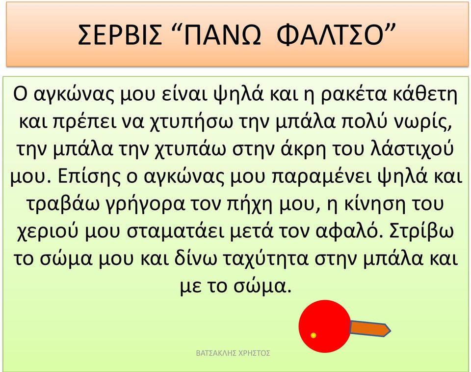 Επίσης ο αγκώνας μου παραμένει ψηλά και τραβάω γρήγορα τον πήχη μου, η κίνηση του