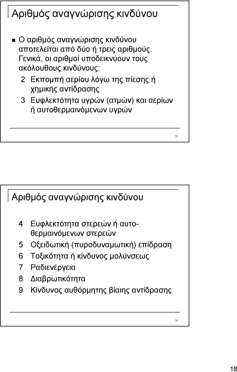 υγρών (ατμών) και αερίων ή αυτοθερμαινόμενων υγρών 35 Αριθμός αναγνώρισης κινδύνου 4 Ευφλεκτότητα στερεών ή αυτοθερμαινόμενων