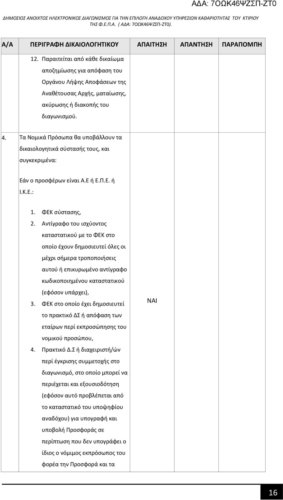 Τα Νομικά Πρόσωπα θα υποβάλλουν τα δικαιολογητικά σύστασής τους, και συγκεκριμένα: Εάν ο προσφέρων είναι Α.Ε ή Ε.Π.Ε. ή Ι.Κ.Ε.: 1. ΦΕΚ σύστασης, 2.