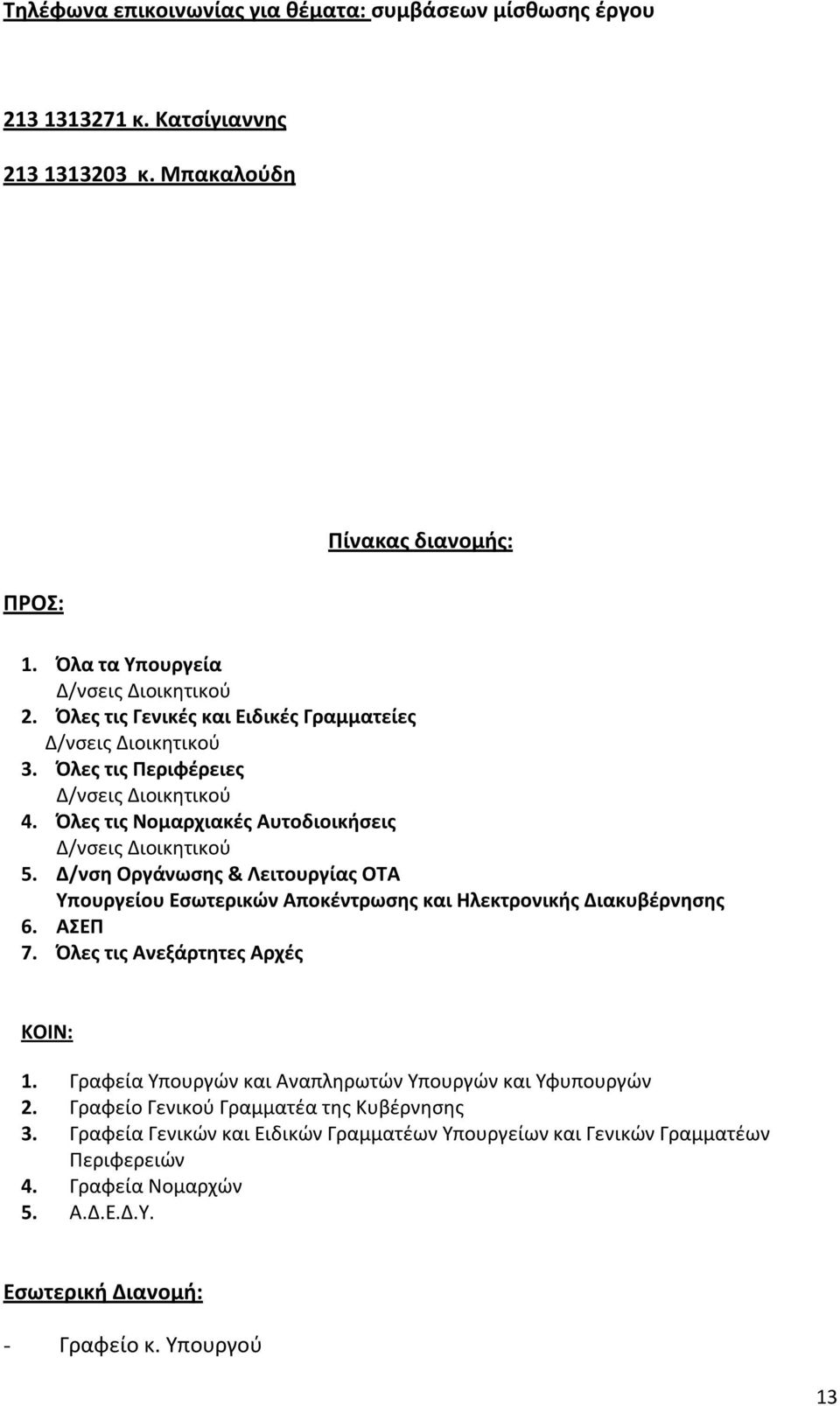 Δ/νση Οργάνωσης & Λειτουργίας ΟΤΑ Υπουργείου Εσωτερικών Αποκέντρωσης και Ηλεκτρονικής Διακυβέρνησης 6. ΑΣΕΠ 7. Όλες τις Ανεξάρτητες Αρχές ΚΟΙΝ: 1.