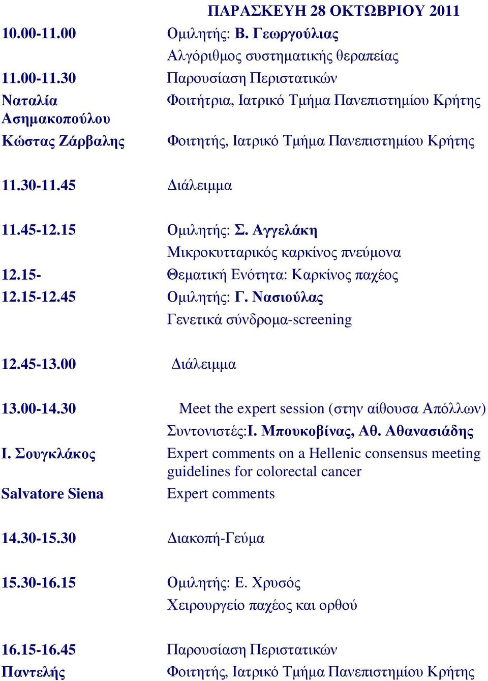 00 ιάλειµµα 13.00-14.30 Meet the expert session (στην αίθουσα Απόλλων) Συντονιστές:Ι. Μπουκοβίνας, Αθ. Αθανασιάδης Ι.