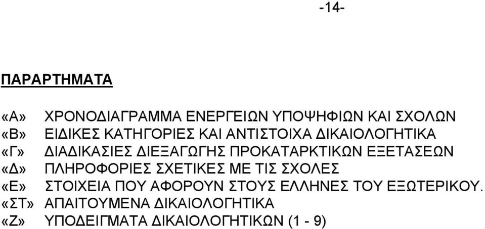 ΕΞΕΤΑΣΕΩΝ «Δ» ΠΛΗΡΟΦΟΡΙΕΣ ΣΧΕΤΙΚΕΣ ΜΕ ΤΙΣ ΣΧΟΛΕΣ «Ε» ΣΤΟΙΧΕΙΑ ΠΟΥ ΑΦΟΡΟΥΝ ΣΤΟΥΣ