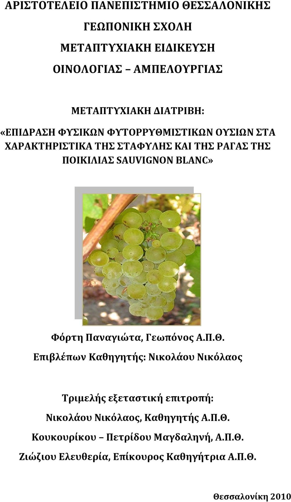 SAUVIGNON BLANC» Φόρτη Παναγιώτα, Γεωπόνος Α.Π.Θ.