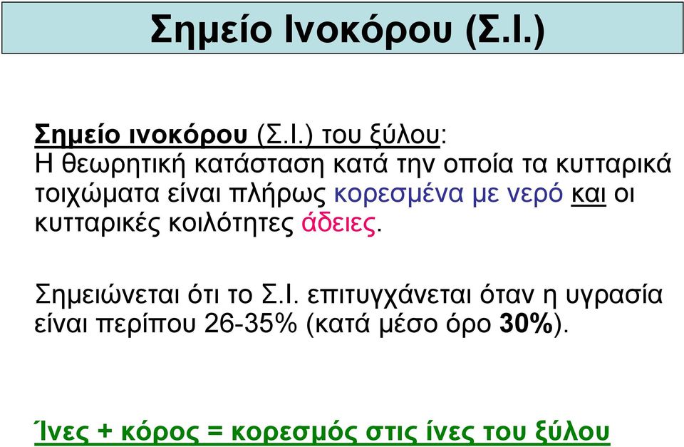 ) Σηµείο ιν) του ξύλου: Η θεωρητική κατάσταση κατά την οποία τα κυτταρικά