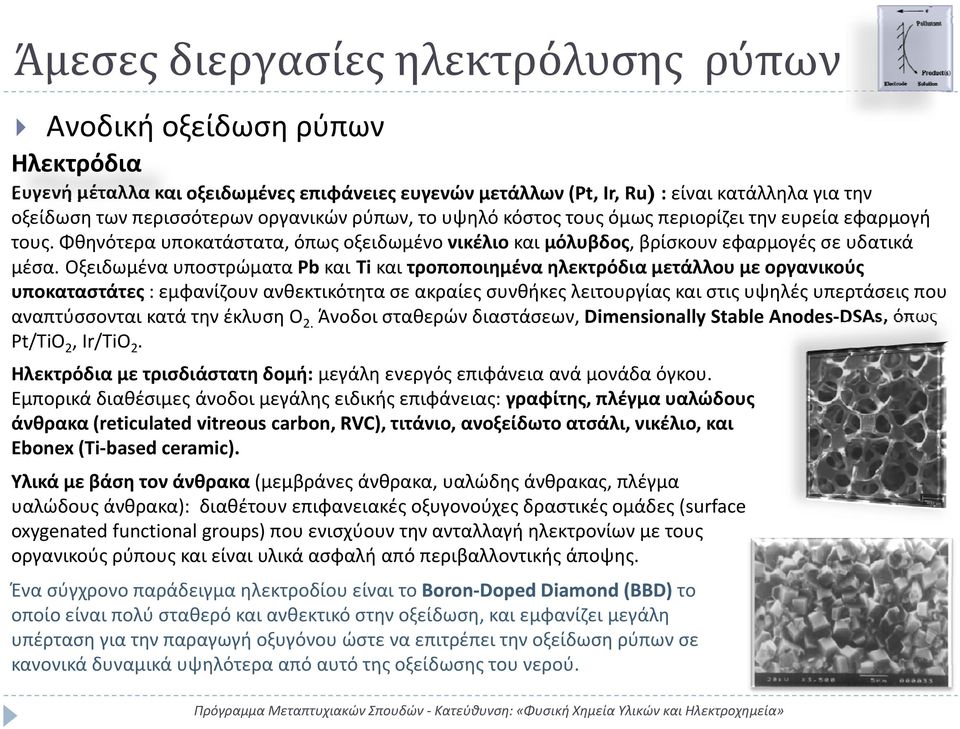 Οξειδωμένα υποστρώματα Pb και Ti και τροποποιημένα ηλεκτρόδια μετάλλου με οργανικούς υποκαταστάτες : εμφανίζουν ανθεκτικότητα σε ακραίες συνθήκες λειτουργίας και στις υψηλές υπερτάσεις που