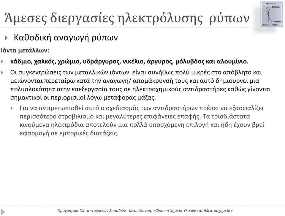 στην επεξεργασία τους σε ηλεκτροχημικούς αντιδραστήρες καθώς γίνονται σημαντικοί οι περιορισμοί λόγω μεταφοράς μάζας.