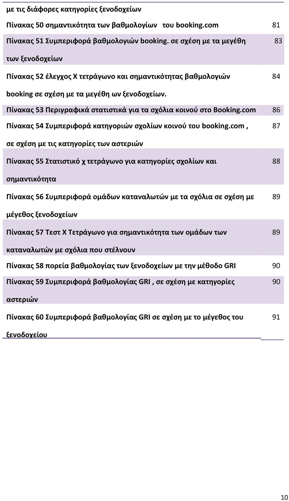 Πίνακας 53 Περιγραφικά στατιστικά για τα σχόλια κοινού στο Booking.com 86 Πίνακας 54 Συμπεριφορά κατηγοριών σχολίων κοινού του booking.