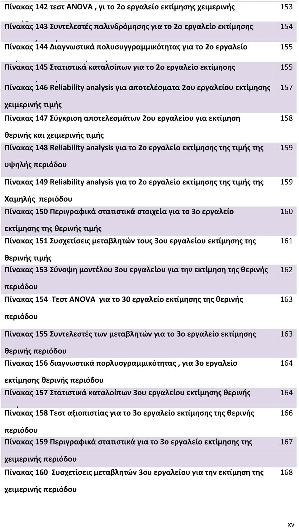 Πίνακας 147 Σύγκριση αποτελεσμάτων 2ου εργαλείου για εκτίμηση θερινής και χειμερινής τιμής Πίνακας 148 Reliability analysis για το 2ο εργαλείο εκτίμησης της τιμής της 158 159 υψηλής περιόδου Πίνακας