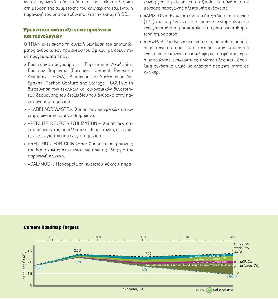 Ευρωπαϊκής Ακαδημίας Ερευνών Τσιμέντου (European Cement Research Academy ECRΑ) «Δέσμευση και Αποθήκευση Άνθρακα» (Carbon Capture and Storage - CCS) για τη διερεύνηση των τεχνικών και οικονομικών