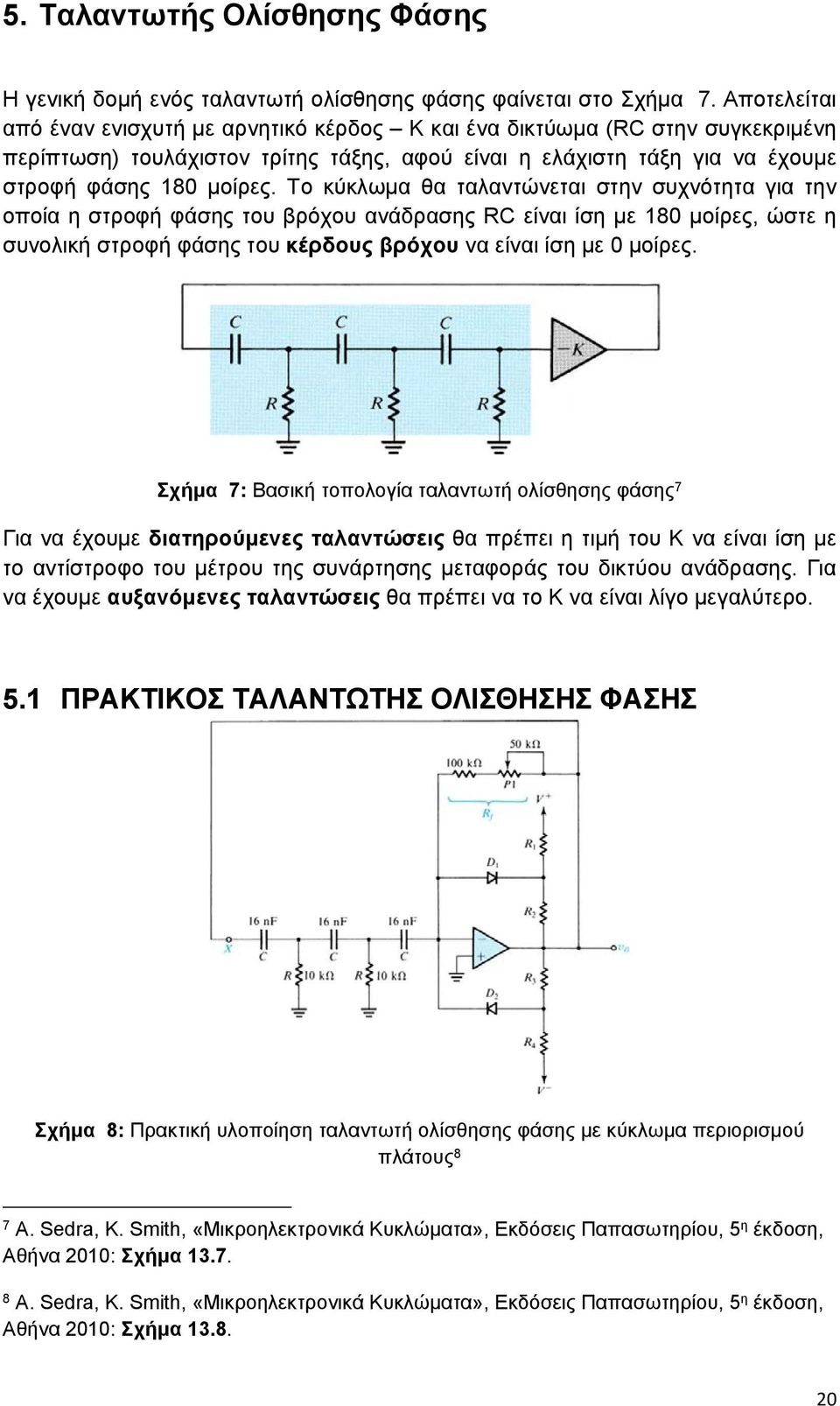 Το κύκλωμα θα ταλαντώνεται στην συχνότητα για την οποία η στροφή φάσης του βρόχου ανάδρασης είναι ίση με 8 μοίρες, ώστε η συνολική στροφή φάσης του κέρδους βρόχου να είναι ίση με μοίρες.