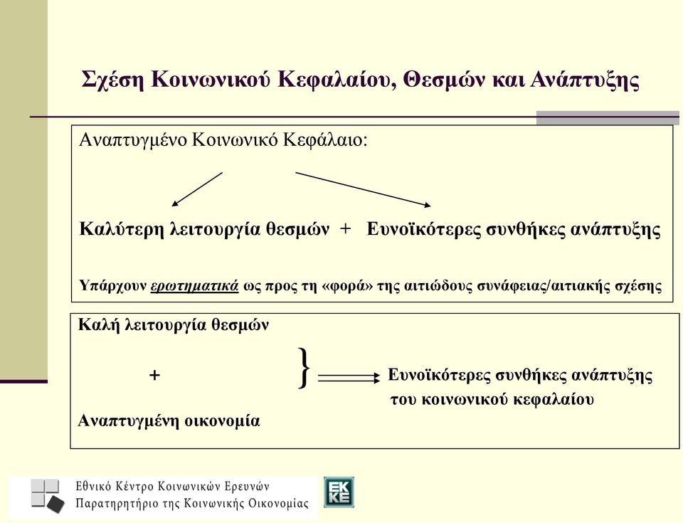 ως προς τη «φορά» της αιτιώδους συνάφειας/αιτιακής σχέσης Καλή λειτουργία θεσμών