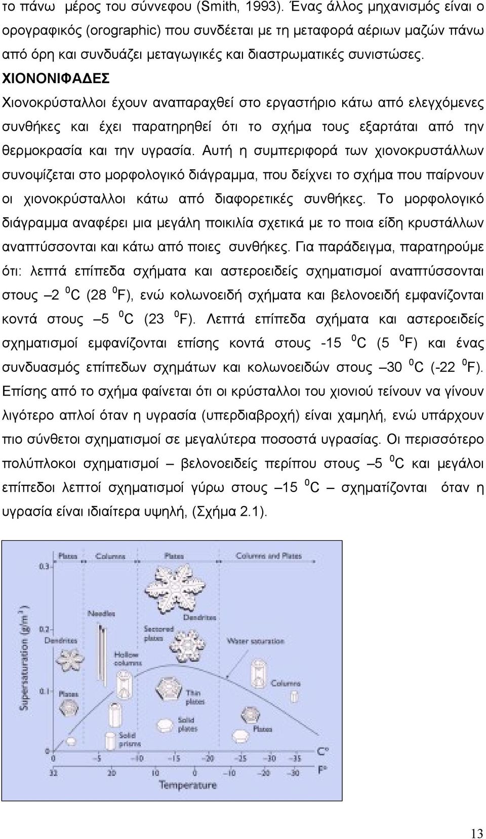 ΧΙΟΝΟΝΙΦΑ ΕΣ Χιονοκρύσταλλοι έχουν αναπαραχθεί στο εργαστήριο κάτω από ελεγχόµενες συνθήκες και έχει παρατηρηθεί ότι το σχήµα τους εξαρτάται από την θερµοκρασία και την υγρασία.