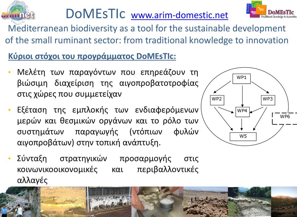 Κύριοι στόχοι του προγράμματος DoMEsTIc: Μελέτη των παραγόντων που επηρεάζουν τη βιώσιμη διαχείριση της αιγοπροβατοτροφίας στις χώρες που