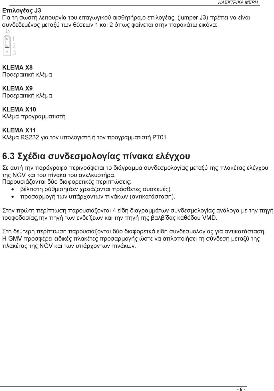 3 Σχέδια συνδεσμολογίας πίνακα ελέγχου Σε αυτή την παράγραφο περιγράφεται το διάγραμμα συνδεσμολογίας μεταξύ της πλακέτας ελέγχου της NGV και του πίνακα του ανελκυστήρα.