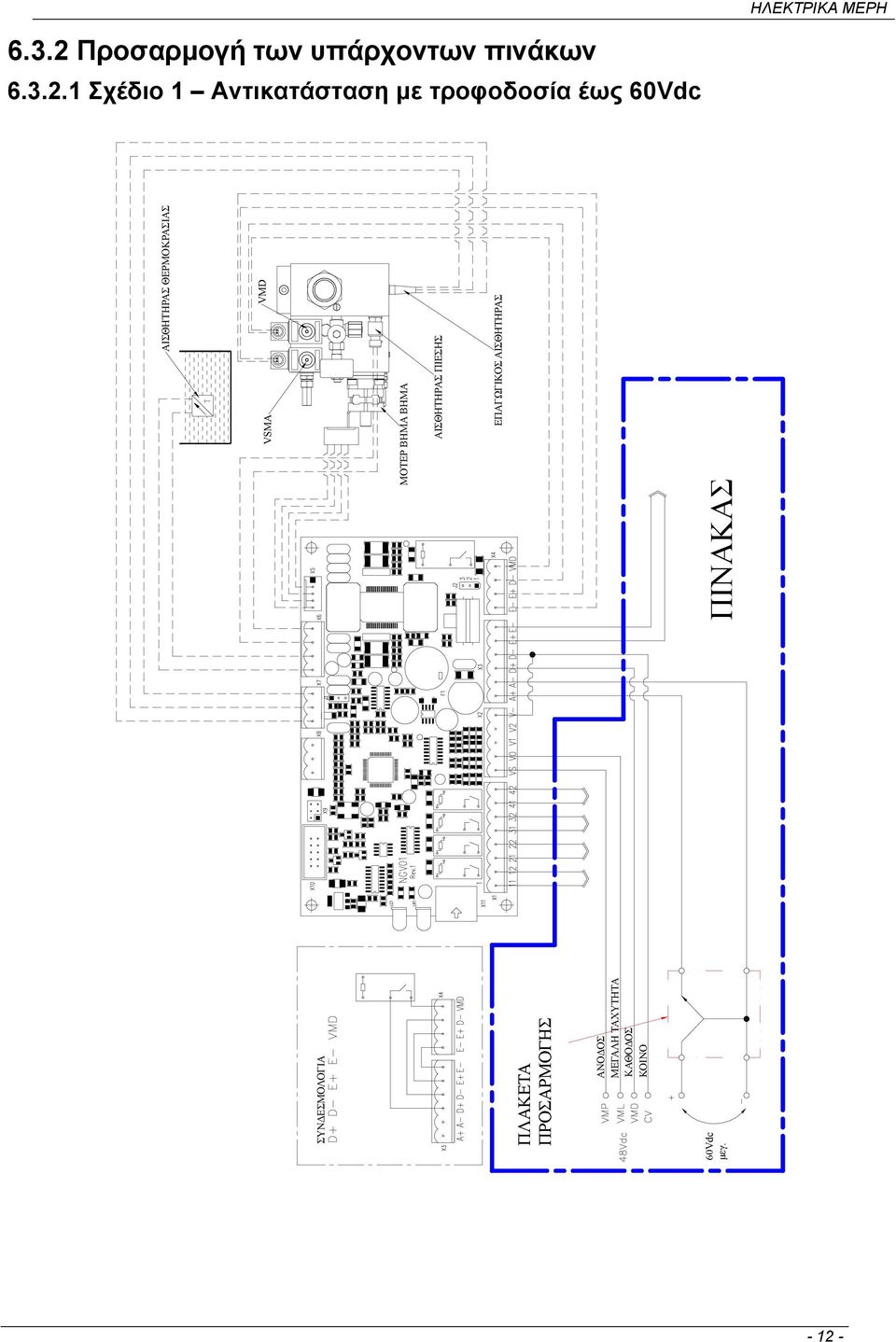 1 Σχέδιο 1 Αντικατάσταση με τροφοδοσία έως 60Vdc ΣΥΝΔΕΣΜΟΛΟΓΙΑ ΠΛΑΚΕΤΑ
