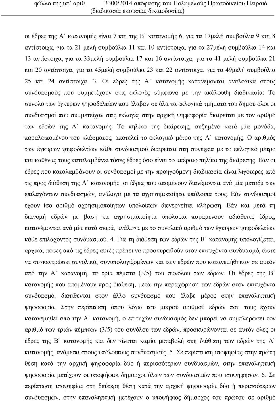 21 μελή συμβούλια 11 και 10 αντίστοιχα, για τα 27μελή συμβούλια 14 και 13 αντίστοιχα, για τα 33μελή συμβούλια 17 και 16 αντίστοιχα, για τα 41 μελή συμβούλια 21 και 20 αντίστοιχα, για τα 45μελή