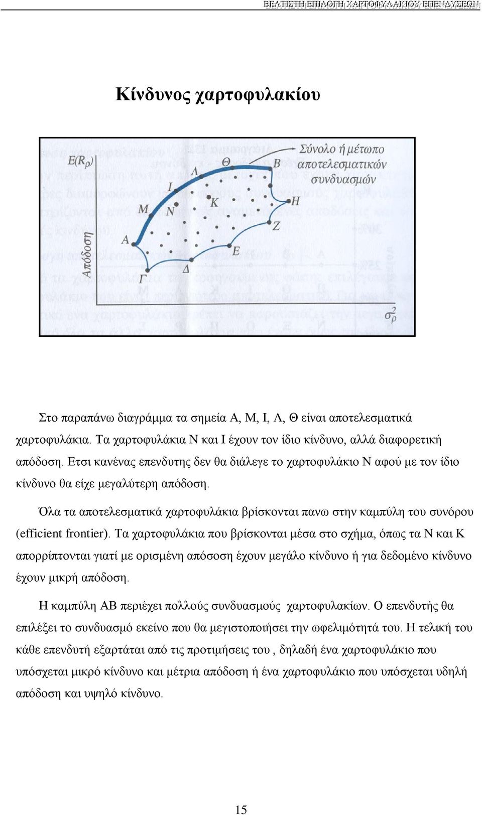 Όλα τα αποτελεσματικά χαρτοφυλάκια βρίσκονται πανω στην καμπύλη του συνόρου (efficient frontier).