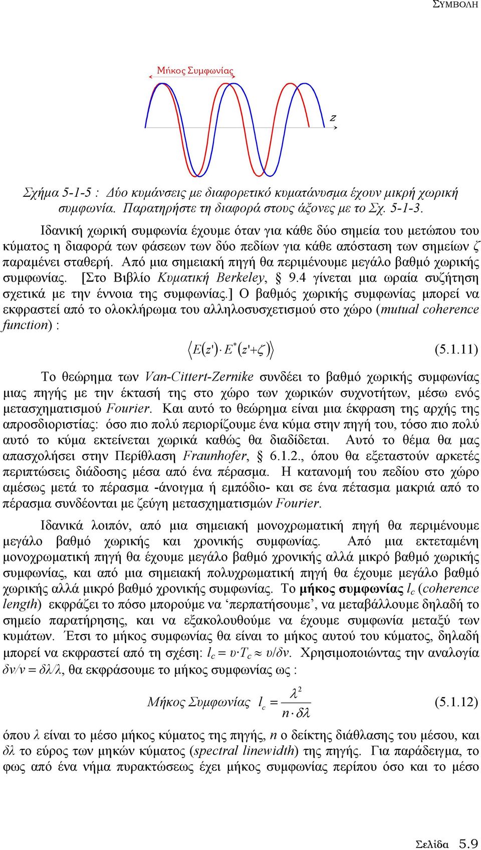 Από µια σηµειακή πηγή θα περιµένουµε µεγάλο βαθµό χωρικής συµφωνίας. [Στο Βιβλίο Κυµατική Berkeley, 9.4 γίνεται µια ωραία συζήτηση σχετικά µε την έννοια της συµφωνίας.