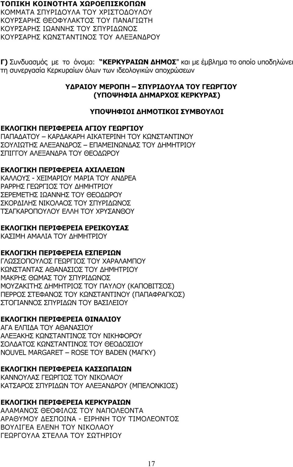 ΔΗΜΟΤΙΚΟΙ ΣΥΜΒΟΥΛΟΙ ΕΚΛΟΓΙΚΗ ΠΕΡΙΦΕΡΕΙΑ ΑΓΙΟΥ ΓΕΩΡΓΙΟΥ ΠΑΠΑΔΑΤΟΥ ΚΑΡΔΑΚΑΡΗ ΑΙΚΑΤΕΡΙΝΗ ΤΟΥ ΚΩΝΣΤΑΝΤΙΝΟΥ ΣΟΥΛΙΩΤΗΣ ΑΛΕΞΑΝΔΡΟΣ ΕΠΑΜΕΙΝΩΝΔΑΣ ΤΟΥ ΔΗΜΗΤΡΙΟΥ ΣΠΙΓΓΟΥ ΑΛΕΞΑΝΔΡΑ ΤΟΥ ΘΕΟΔΩΡΟΥ ΕΚΛΟΓΙΚΗ