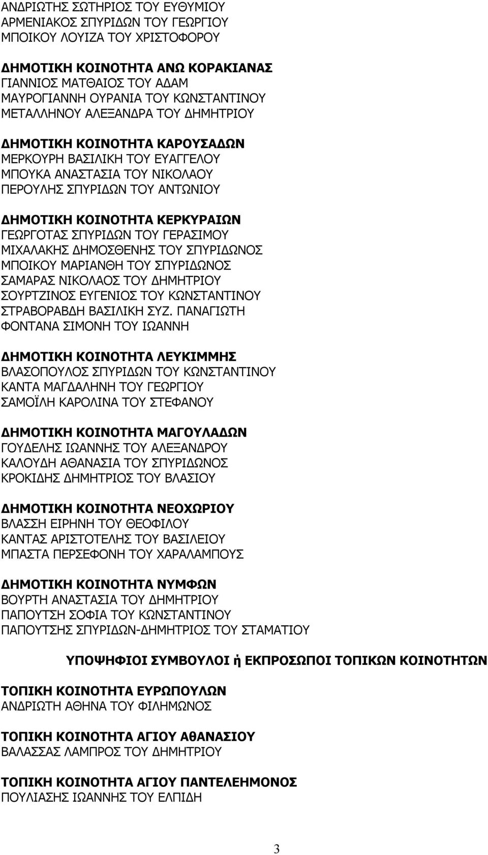 ΣΠΥΡΙΔΩΝ ΤΟΥ ΓΕΡΑΣΙΜΟΥ ΜΙΧΑΛΑΚΗΣ ΔΗΜΟΣΘΕΝΗΣ ΤΟΥ ΣΠΥΡΙΔΩΝΟΣ ΜΠΟΙΚΟΥ ΜΑΡΙΑΝΘΗ ΤΟΥ ΣΠΥΡΙΔΩΝΟΣ ΣΑΜΑΡΑΣ ΝΙΚΟΛΑΟΣ ΤΟΥ ΔΗΜΗΤΡΙΟΥ ΣΟΥΡΤΖΙΝΟΣ ΕΥΓΕΝΙΟΣ ΤΟΥ ΚΩΝΣΤΑΝΤΙΝΟΥ ΣΤΡΑΒΟΡΑΒΔΗ ΒΑΣΙΛΙΚΗ ΣΥΖ.