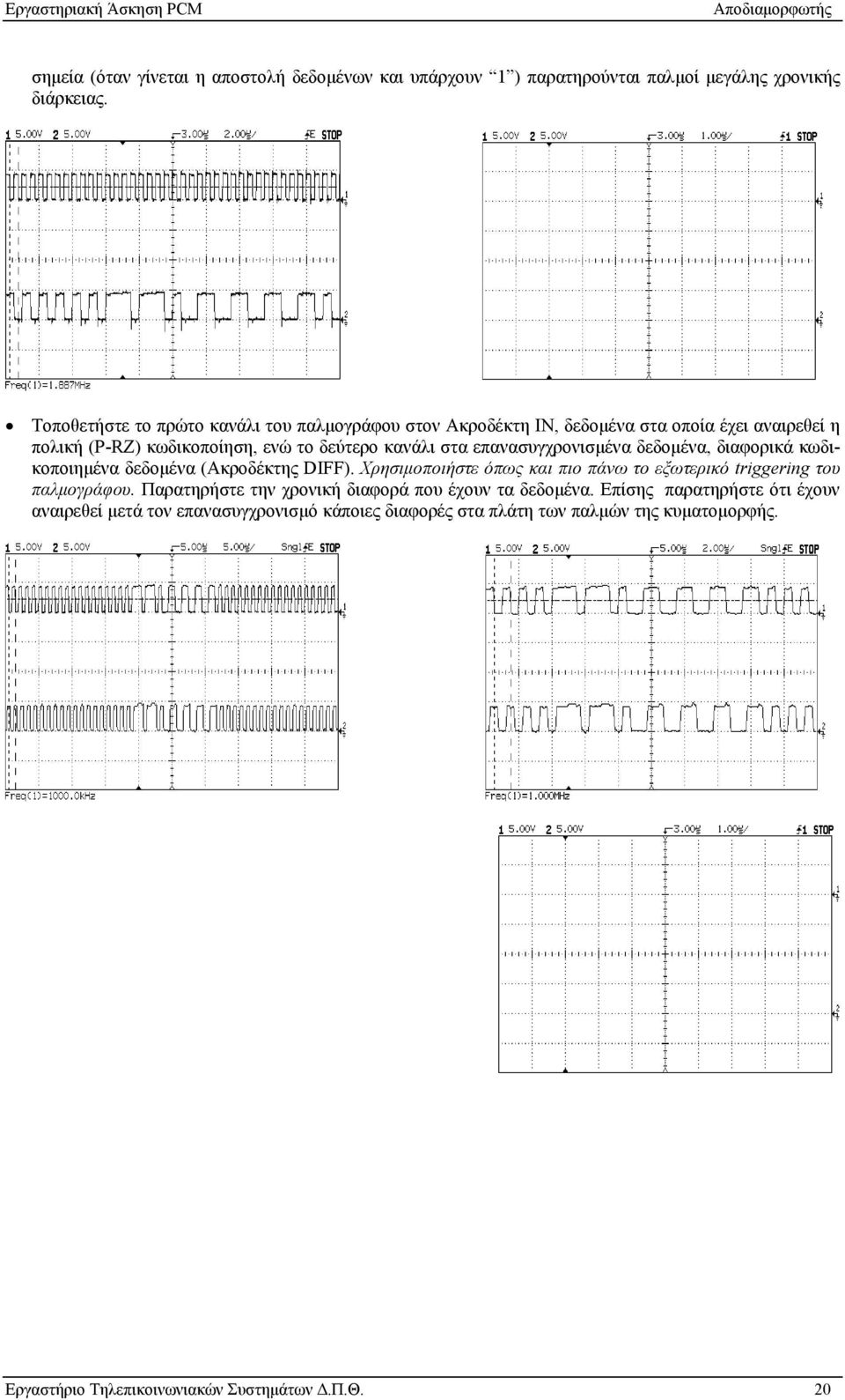 επανασυγχρονισμένα δεδομένα, διαφορικά κωδικοποιημένα δεδομένα (Ακροδέκτης DIFF). Χρησιμοποιήστε όπως και πιο πάνω το εξωτερικό triggering του παλμογράφου.