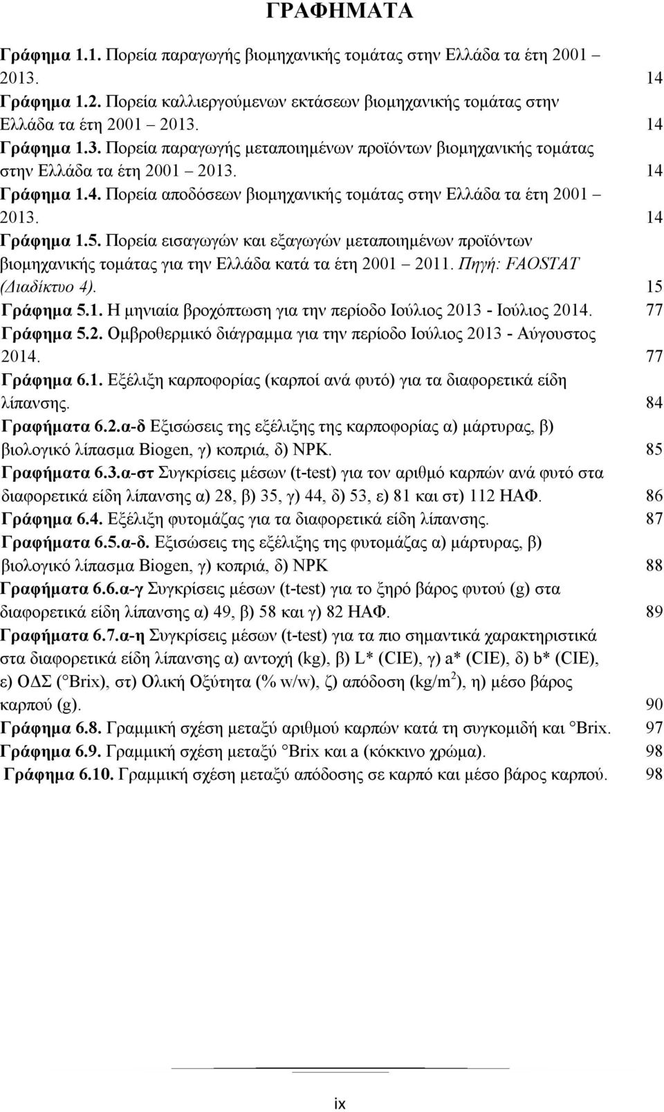 14 Γράφημα 1.5. Πορεία εισαγωγών και εξαγωγών μεταποιημένων προϊόντων βιομηχανικής τομάτας για την Ελλάδα κατά τα έτη 2001 2011. Πηγή: FAOSTAT (Διαδίκτυο 4). 15 Γράφημα 5.1. Η μηνιαία βροχόπτωση για την περίοδο Ιούλιος 2013 - Ιούλιος 2014.
