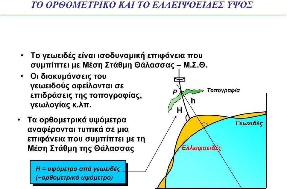 λπ. Τα ορθοµετρικά υψόµετρα αναφέρονται τυπικά σε µια επιφάνεια που συµπίπτει µε τη Μέση Στάθµη της