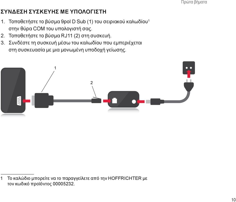 Τοποθετήστε το βύσμα RJ11 (2) στη συσκευή. 3.