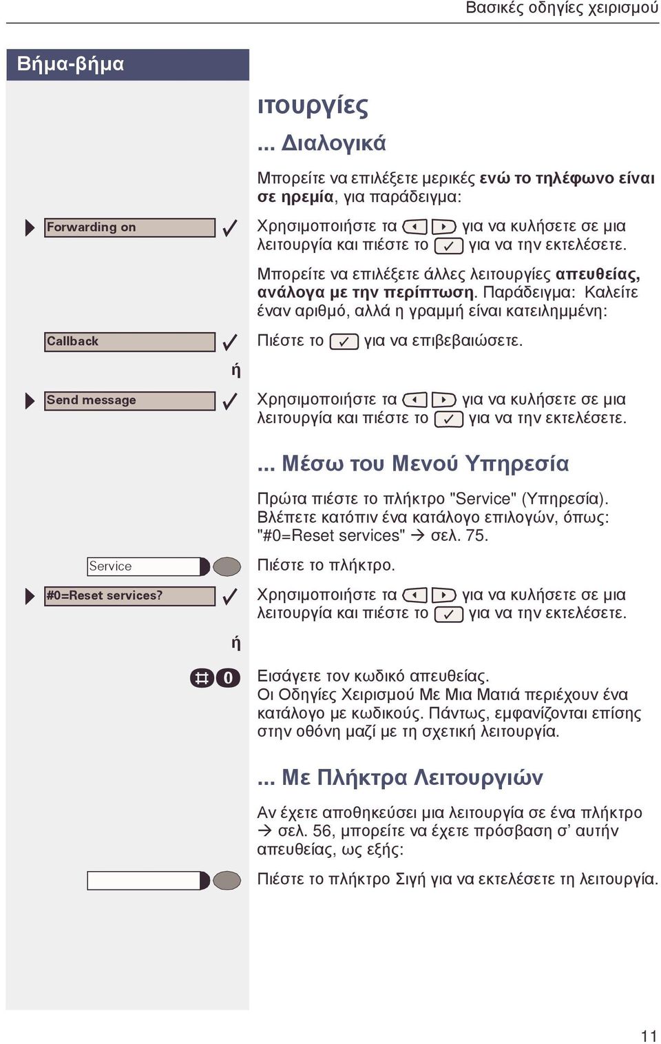 Μπορείτε να επιλέξετε άλλες λειτουργίες απευθείας, ανάλογα µε την περίπτωση. Παράδειγµα: Καλείτε έναν αριθµό, αλλά η γραµµ είναι κατειληµµένη: Πιέστε το για να επιβεβαιώσετε.