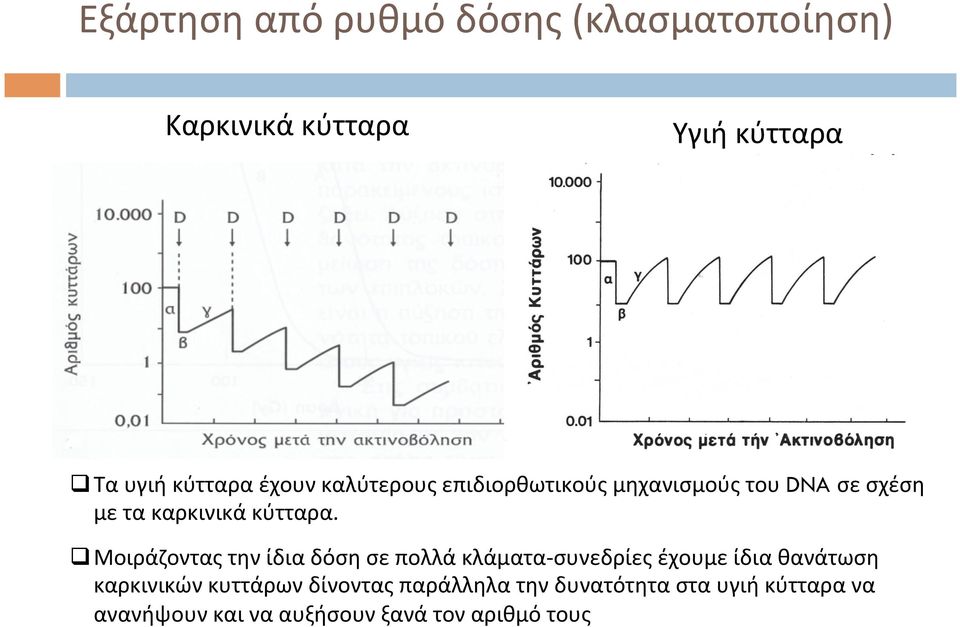 q Μοιράζοντας την ίδια δόση σε πολλά κλάματα- συνεδρίες έχουμε ίδια θανάτωση καρκινικών