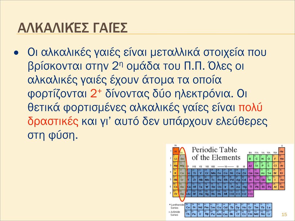 Π. Όλες οι αλκαλικές γαιές έχουν άτοµα τα οποία φορτίζονται 2 + δίνοντας