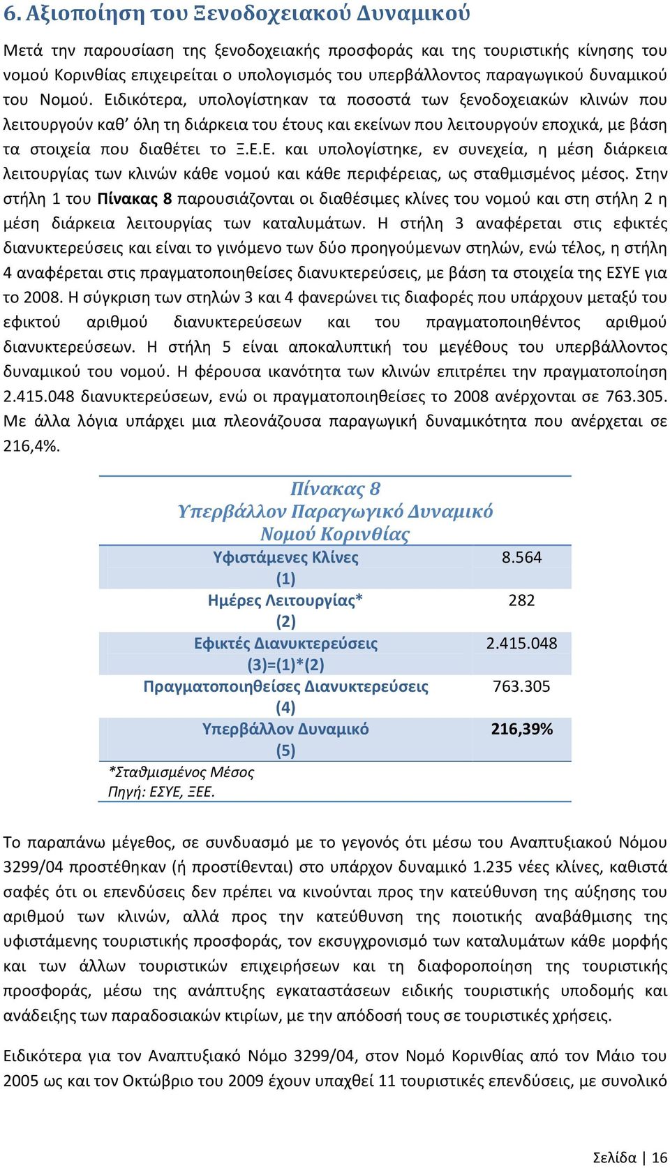 Ειδικότερα, υπολογίστηκαν τα ποσοστά των ξενοδοχειακών κλινών που λειτουργούν καθ όλη τη διάρκεια του έτους και εκείνων που λειτουργούν εποχικά, με βάση τα στοιχεία που διαθέτει το Ξ.Ε.Ε. και υπολογίστηκε, εν συνεχεία, η μέση διάρκεια λειτουργίας των κλινών κάθε νομού και κάθε περιφέρειας, ως σταθμισμένος μέσος.