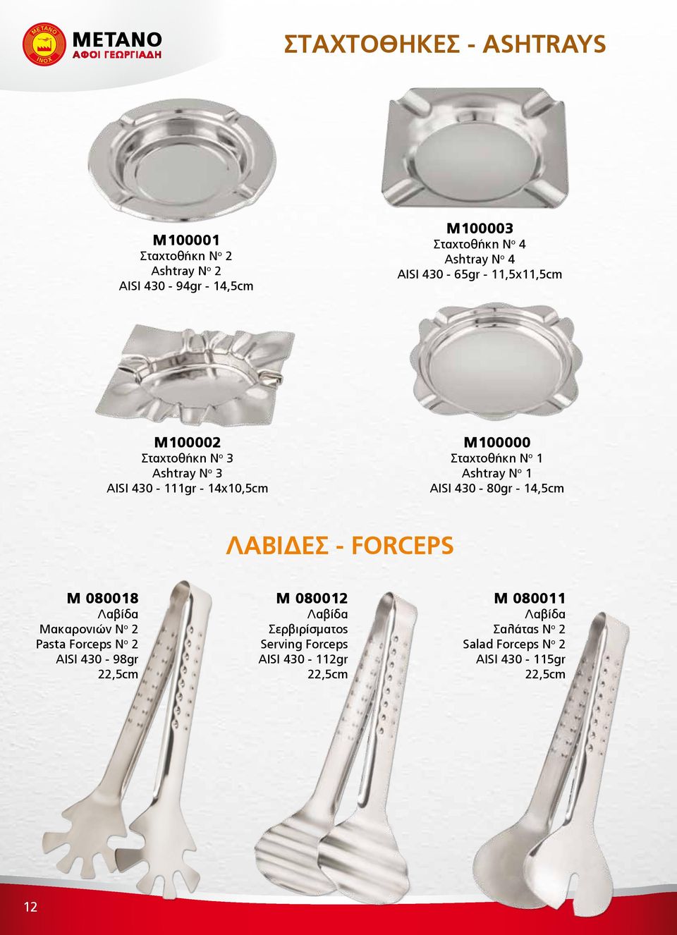 AISI 430-80gr - 14,5cm ΛΑΒΙΔΕΣ - FORCEPS M 080018 Λαβίδα Μακαρονιών Ν ο 2 Pasta Forceps N o 2 AISI 430-98gr 22,5cm M 080012