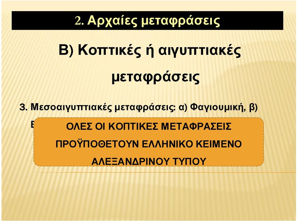 Μεσοαιγυπτιακές μεταφράσεις: α) Φαγιουμική, β)