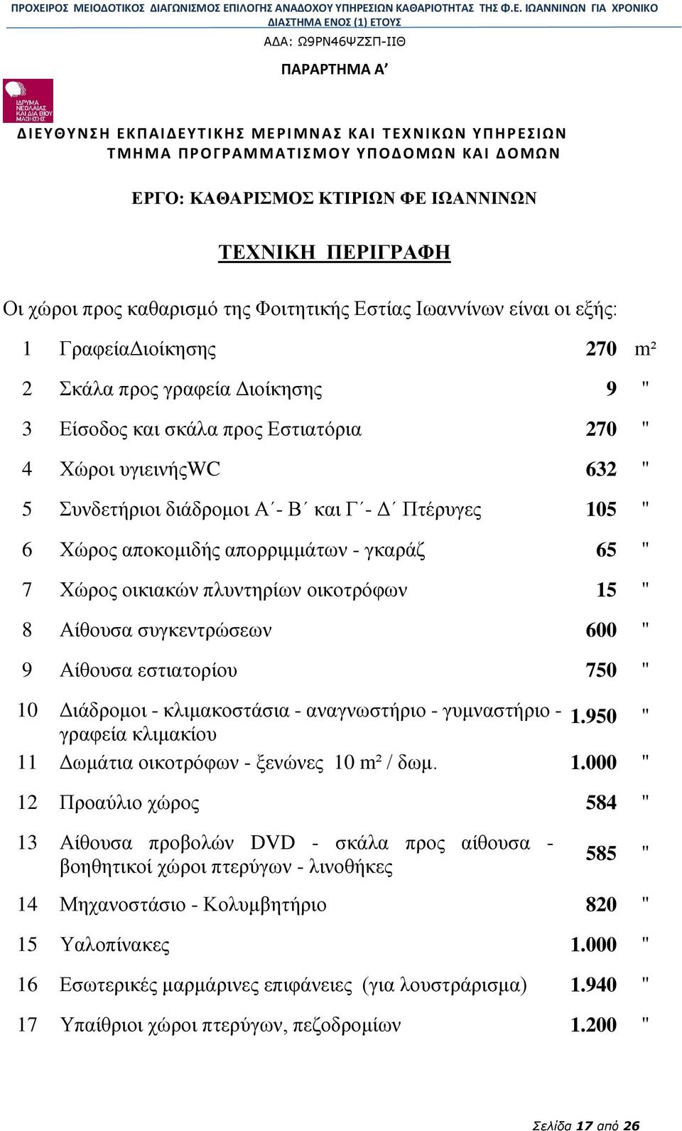 Β και Γ - Δ Πτέρυγες 105 " 6 Χώρος αποκομιδής απορριμμάτων - γκαράζ 65 " 7 Χώρος οικιακών πλυντηρίων οικοτρόφων 15 " 8 Αίθουσα συγκεντρώσεων 600 " 9 Αίθουσα εστιατορίου 750 " 10 Διάδρομοι -