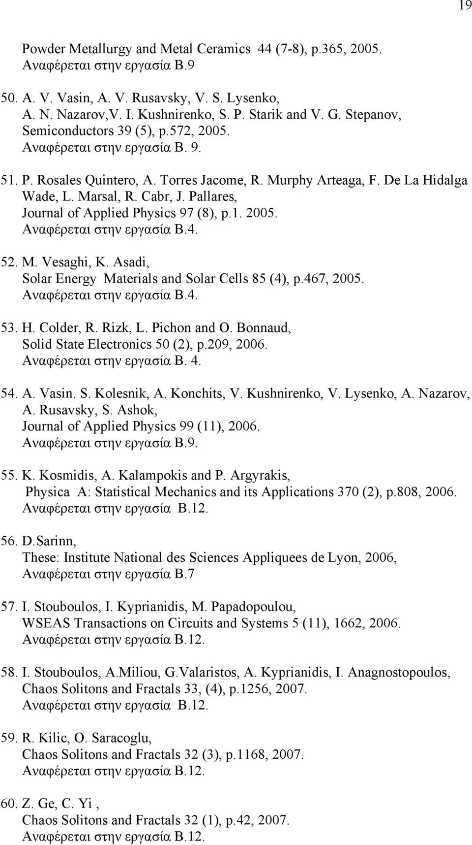 Pallares, Journal of Applied Physics 97 (8), p.1. 2005.. 52. M. Vesaghi, K. Asadi, Solar Energy Materials and Solar Cells 85 (4), p.467, 2005.. 53. H. Colder, R. Rizk, L. Pichon and O.