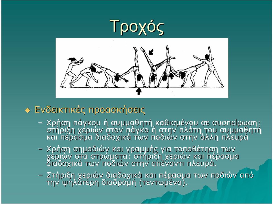 γραµµής για τοποθέτηση των χεριών στα στρώµατα: στήριξη χεριών και πέρασµα διαδοχικά των ποδιών στην